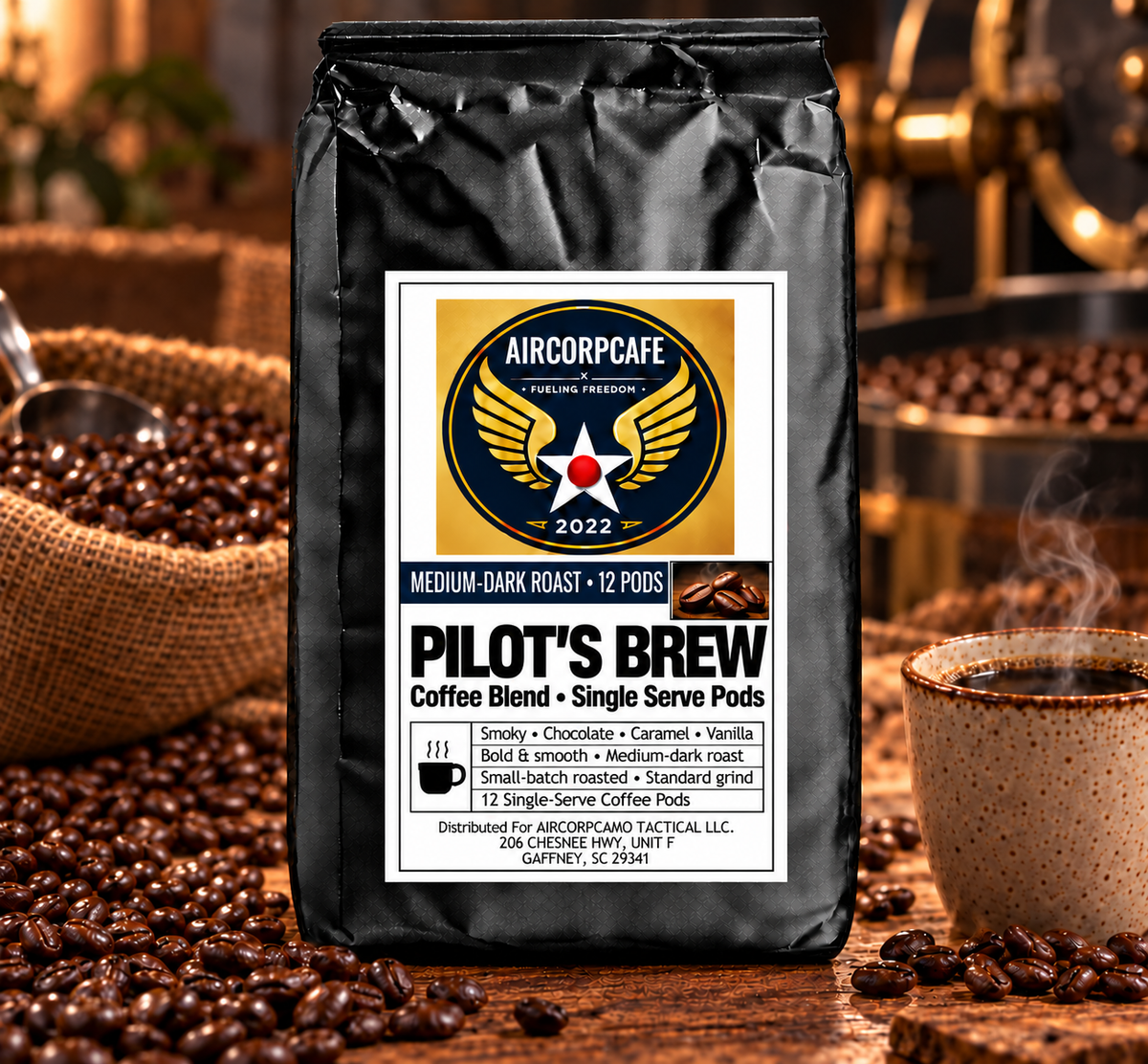 Pilot's Brew Medium-Dark Roast Coffee Blend 12 Pods