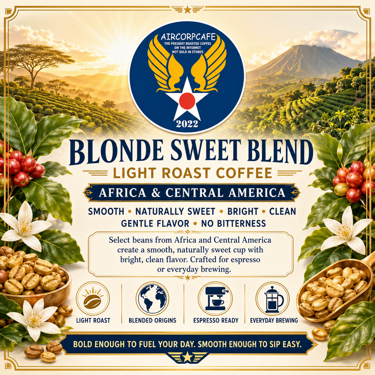 Blonde Sweet Light Roast Blend Coffee from Africa and Central America