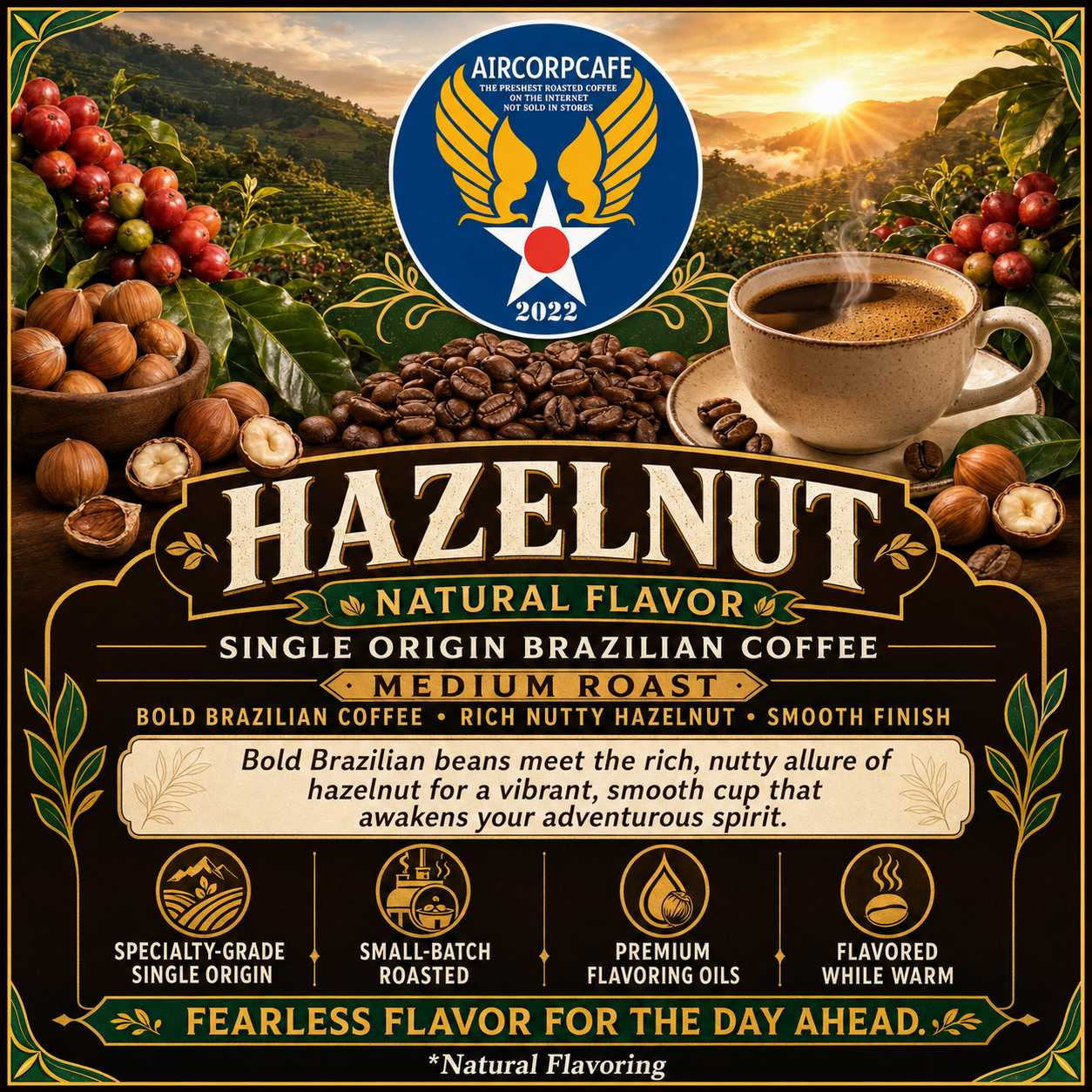 Hazelnut Natural Flavor Single Origin Medium Roast Brazilian Coffee