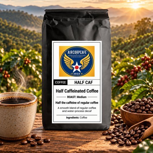 Half Caf - Half the caffiene of regular coffee