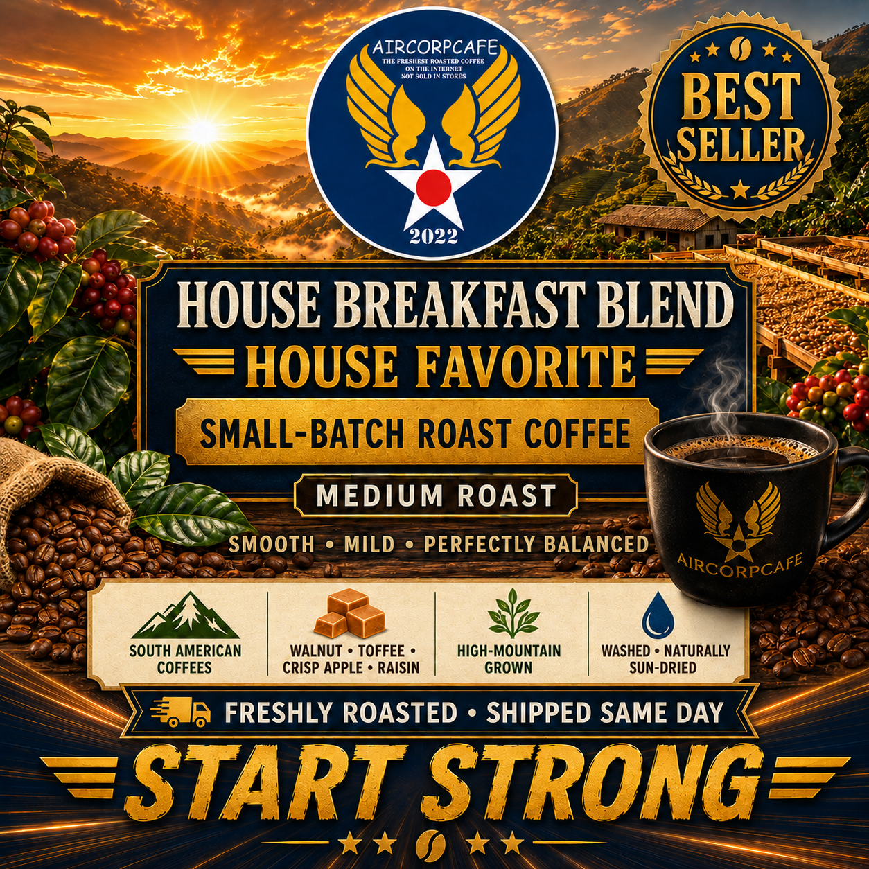 Breakfast Blend Smooth and Mild Small-Batch Roast Coffee
