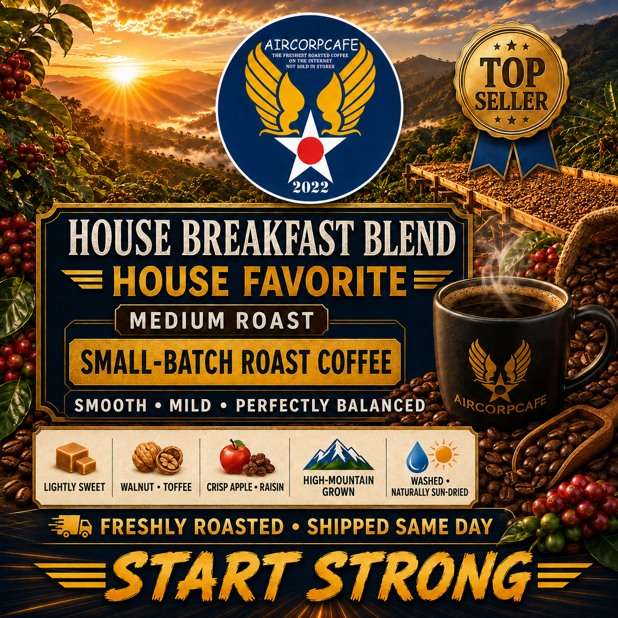 Breakfast Blend Smooth and Mild Small-Batch Roast Coffee