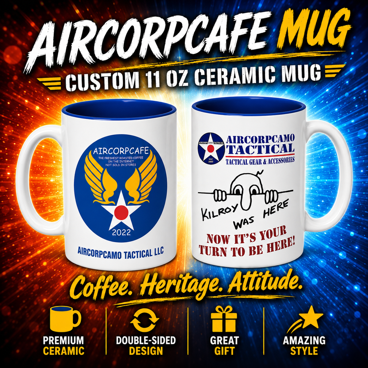 "KILROY WAS HERE" Aircorpcafe-Aircorpcamo Exclusive 11 Oz. Beverage Mug