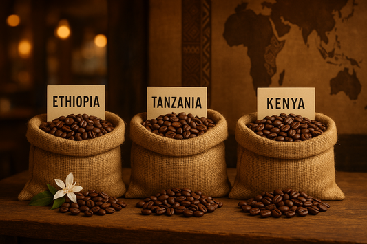coffee from Ethiopia, Tanzania, and Kenya